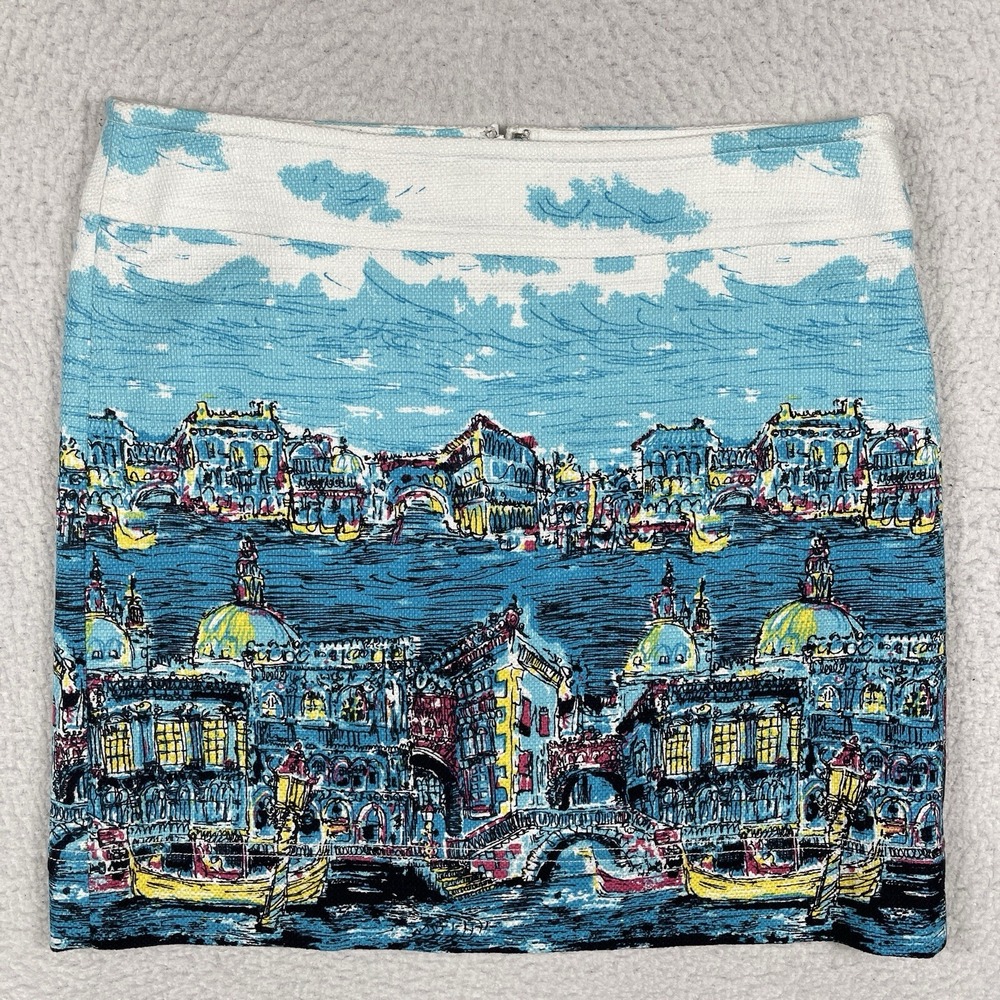 Talbots‎ Skirt Womens 12P Blue Venice Canal Print Cityscape Mini Tailored Lined